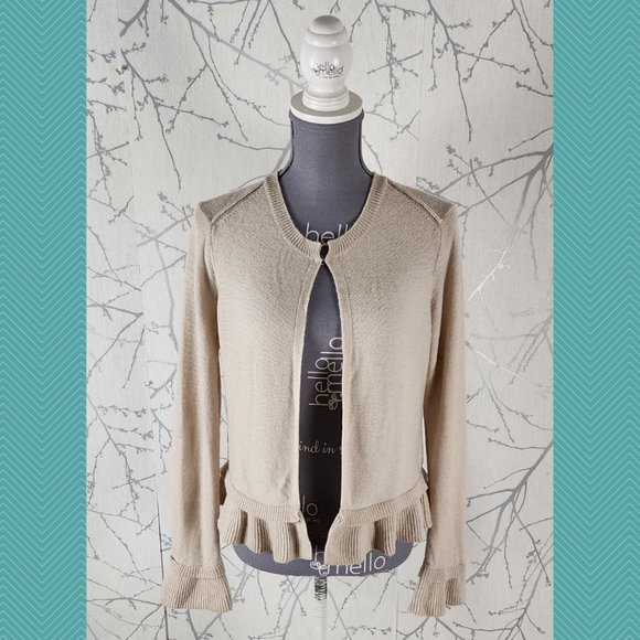 Part Two Ivory Beige Wool Blend Ruffle Peplum Cardigan - Picture 1 of 4